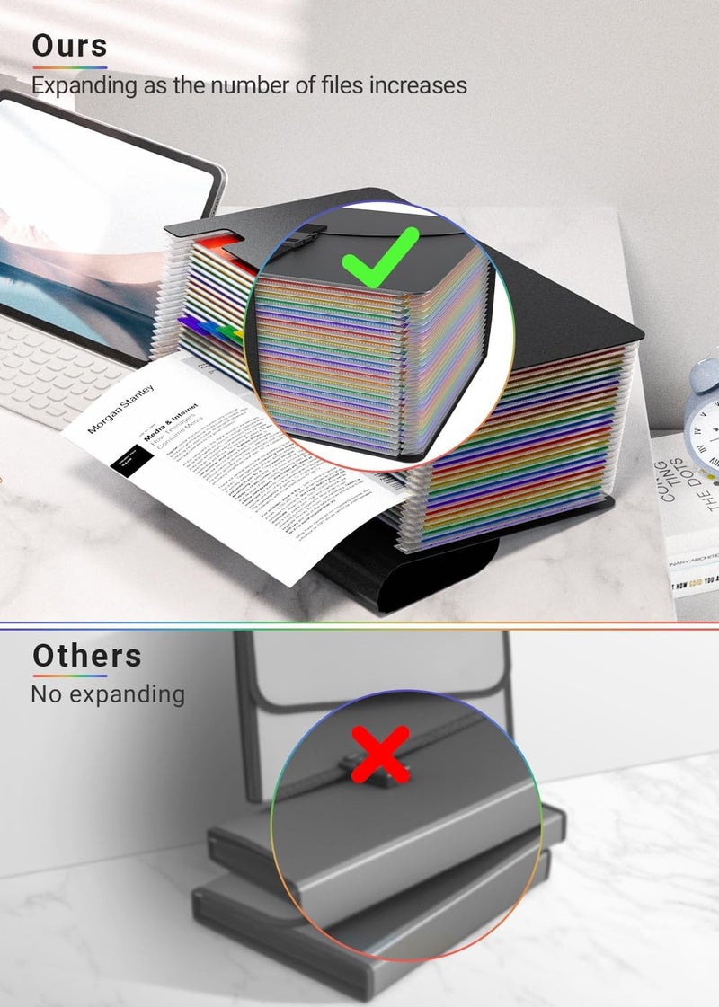 TCJ 25 Pockets File Organizer with Plastic Handle,Expanding File Folders for Receipt,Paper,Documents,Monthly tab Including in Accordion File Folder Organizer,Perfect Filing Folder Matte - Image 5